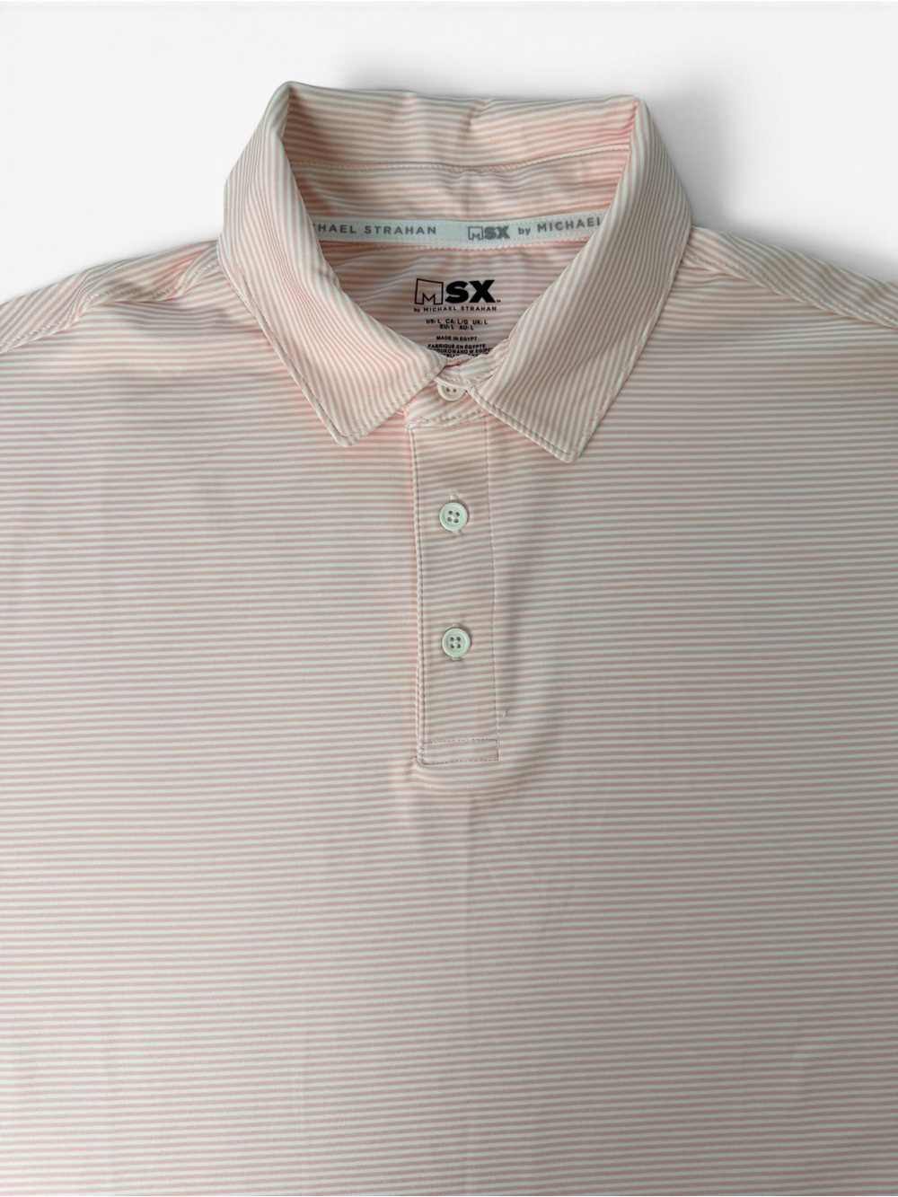 MSX Michael Strahan Men’s Pink Striped Performance Polo L